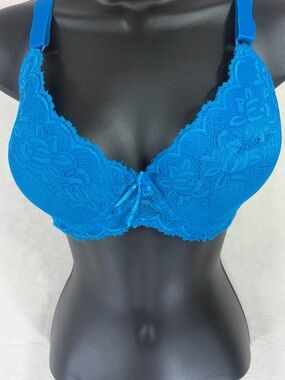 ANGELINA Lace Push-Up Bra in Bright Blue - Women Intimates size 38DD